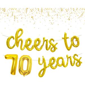 Cheers to 70 Years Banner 16 Inch Gold Foil 70th Birthday Balloon Decorations for Him/Her 50th Birthday Party 70 Years Anniversary Decorations 70th Wedding Party Supplies For Men/Women