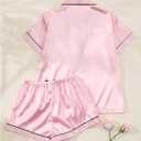 MakeMeChic Women's 2 Piece Pajama Set Graphic Short Sleeve Button Down Shirt and Shorts Set Sleepwear (Pink, L)