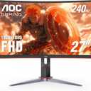 AOC C27G2Z 27" Curved Frameless Ultra-Fast Gaming Monitor, FHD 1080p, 0.5ms 240Hz, FreeSync, 2x HDMI 2.0, 1x Display Port, Height Adjustable, Xbox PS5 Switch Ready, 3-Year Zero-Bright-Dot