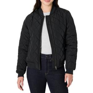 Amazon Essentials Women's Regular-Fit Quilted Bomber Jacket (Large, Black)