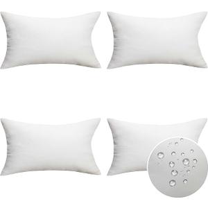 Home Brilliant Outdoor Lumbar Pillow Covers Waterproof White Throw Pillow Covers for Couch Patio Bench Chair, 12 x 20 inch, Set of 4, White