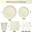 Goodluck Ivory Scalloped Disposable Tableware Set - 350PCS (50 Guests), 7"&9" Plates, 9oz Cups, Napkins, Cutlery, Food Grade, Waterproof & Oil-Proof for Birthday, Wedding, Bridal&Baby Shower