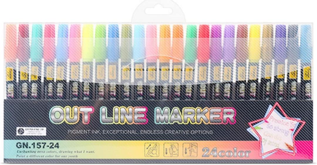 zengxiaoyun 24PCS Doodle dazzlingly Markers,Super Squiggles Outline Markers, Outline Metallic Markers Double Line Pens Permanent Markers Pens for Art, Drawing, Greeting