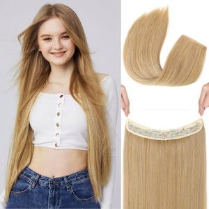 REECHO Invisible Wire Hair Extensions with Transparent Headband Adjustable Size Removable Secure Clips in Straight Secret Hairpiece for Women (24 Inch (Pack of 1), Golden Blonde with Highlights)