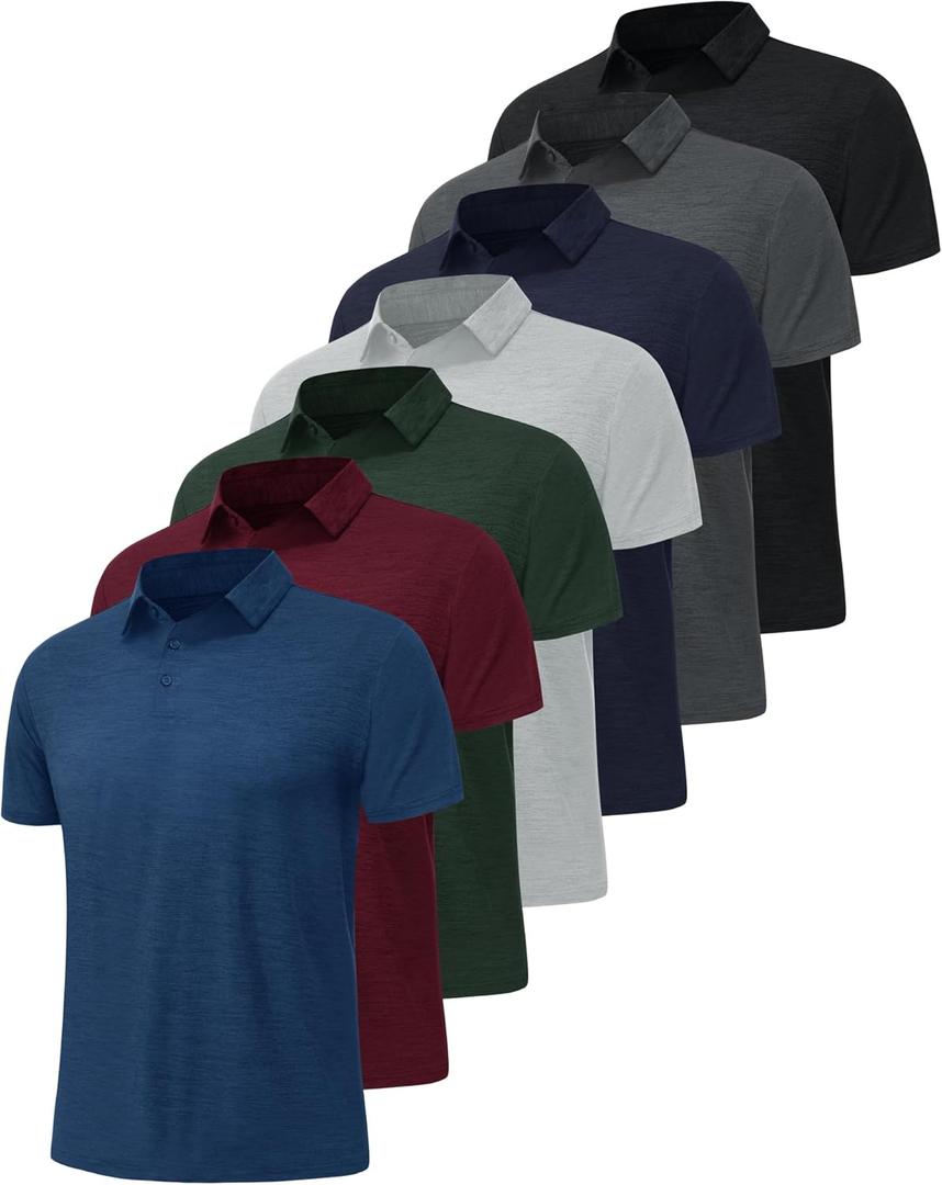 7 Pack Polo Shirts for Men - Quick Dry Moisture Wicking Performance Short Sleeve Mens Golf Shirts for Casual Work (X-Large, 1-black/Dark Grey/Light Grey/Navy Blue/Dark Blue/Army Green/Wine)