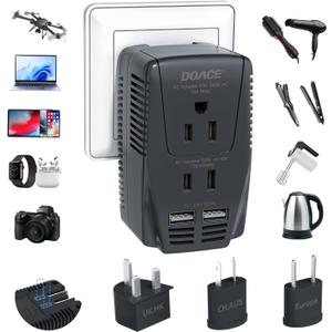 Upgraded 2200W 220V to 110V Converter for European Travel, Voltage Converter US to Europe for Hair Dryer Straightener Curling Iron, 2300W Adapter with EU/UK/AU/US Plugs for Laptop Camera Cell Phone (Black)