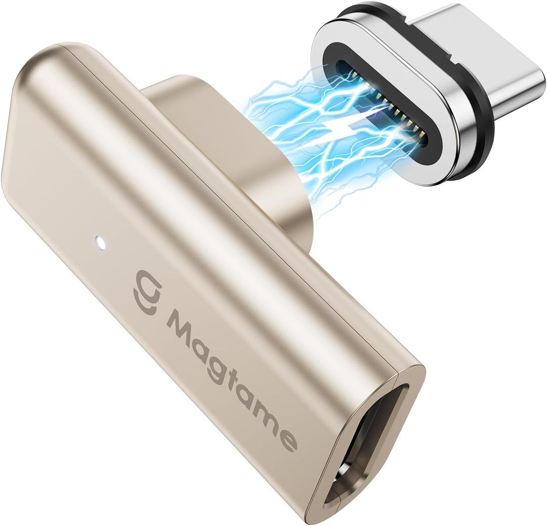 Magtame 240W Magnetic USB C Male to USB C Female Adapter 90 Degree Right Angle, 24Pin Type C Adapter Extender, 40Gbps 4K Video for USB 4 Cable Steam Deck, ROG Ally, Switch, PC, Tablet, iPhone 15 (Gold)