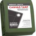 CARTMAN Finished Size 20x20 Feet Canvas Tarp with Rustproof Grommets, Heavy Duty Multipurpose Tarpaulin Cover for Canopy Tent, Roof, Camping, Woodpile (Olive Green)