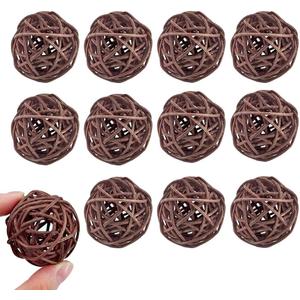 12PCS 2 Inch Brown Wicker Rattan Balls Fade Resistant Decorative Orbs for Home Decor Wedding Centerpiece Bowls Vase Fillers Decorative Spheres for Bowls Table Decor (50mm),2 Inch(50mm)-12P