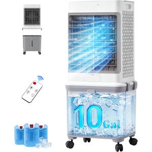 Flymoon Upgraded Cooling 10 Gallon Evaporative Air Cooler, Swamp Cooler with 120 Oscillation, 7-Hour Timer, Remote Control, Detachable Tank for Portable Air Conditioners, for Bedroom, Garage