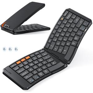 MEETION Foldable Bluetooth Keyboard, Compact Portable Keyboard for Business Travel, Ultra-Thin Folding Wireless Keyboards for iOS Android Windows Mac Tablet PC (New Black)