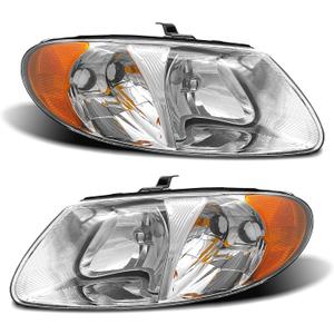 2001-2007 Dodge Caravan Headlight Assembly for 01-07 Dodge Caravan /01-03 Chrysler Voyager /01-04 Chrysler Town and Country /05-07 Town & Country (Fits Base Model ONLY) (OE Replacement, Chrome Housing Amber Reflector)