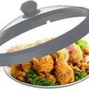 Microwave Glass Cover Splatter Guard Lid with Anti-scald Silicone Handles and Vented Edge for Food Pot Plate Cover 10.5 inch Grey