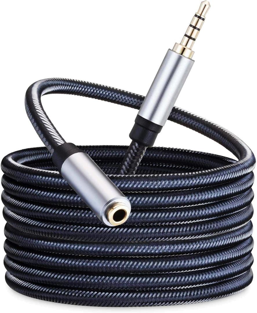 Audio Mic Extension Cable 40Ft,3.5mm Aux Headphone Extender 4-Pole Jack Plug Extension Lead Stereo Male to Female Braided Cord for Headset,TV,Laptop,Phone,Switch Lite,Car,PS4,Xbox and More(40Ft/12M)