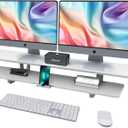Dual Monitor Stand, 2-Tier Wood Monitor Riser with Storage Organizer and Cable Management, White