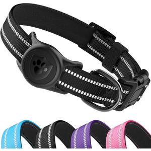 Upgraded AirTag Dog Collar, IP68 Waterproof Holder, Large Black | Reflective, Soft Neoprene Padded, Ultra-Durable Nylon, Machine Washable, Heavy Duty, Dog Collars, Girl, Boy