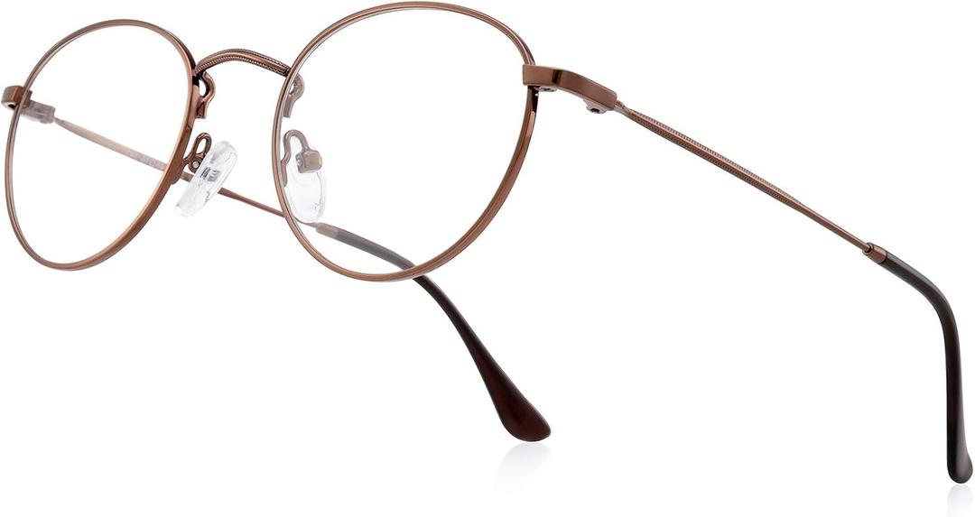 RB.Pilot Small Metal Round Reading Glasses for Women Men Classic Vintage Retro Shades Blue Light Blocking Computer Readers (Brown)