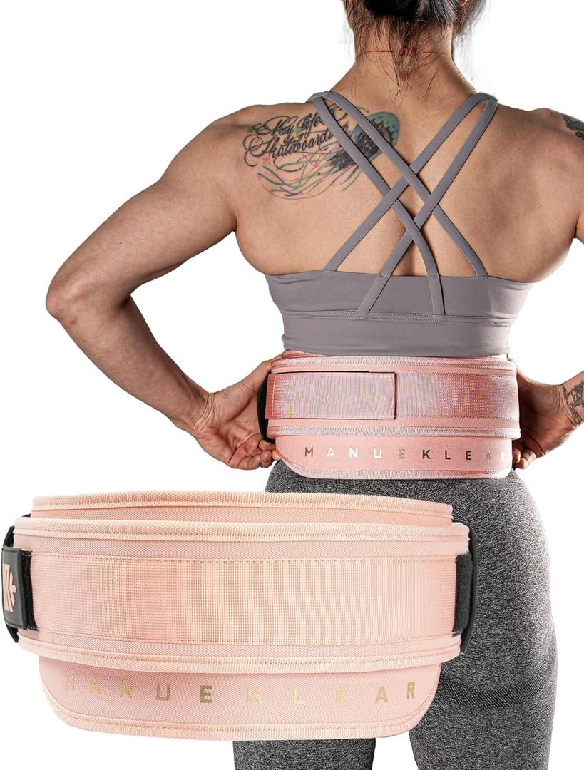 MANUEKLEAR Weight Lifting Belts for Men and Women, Gym Weight Belt with Carabiner Quick Locking, Double-Layer Weightlifting Belt for Workout Squat Powerlifting Deadlift (S 30-35 in, Coral Pink)