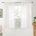 BGment 48 Inch Length Natural Linen Curtains for Short Living Room Window - Ivory Semi Sheer Textured Drapes Light Filtering with Rod Pocket for Bathroom Bedroom Lightweight, 2 Panels, 42 X 48 Inch