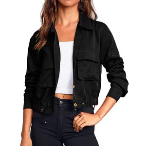 Women's Jackets Military Safari Cropped Button Down Lightweight Oversized Utility Anorak Coat with Pockets Large