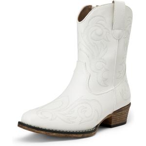 DREAM PAIRS Women's Cowboy Cowgirl Western Boots Embroidered Stitched Ankle Boots Square Toe Chunky Heel Fashion Short Booties with Zipper, Size 8.5