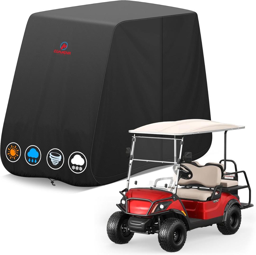 Comnova Golf Cart Cover 4 Passenger - 600D Waterproof Golf Carts Enclosure with Zipper, Windproof & UV Resistant, Outdoor Golf Cart Cover Universal Fit EZGO, Club Car, Yamaha up to 112"L x 48"W x 66"H