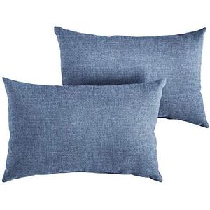 Sorra Home Indoor/Outdoor Knife Edge Lumbar Pillows, Set of 2, Blue.12×20