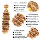 #27 Honey Deep Wave Human Hair Bundles 3 Bundles Deep Wave Hair Brazilian Virgin Human Hair Extensions Unprocessed Hair Bundles for Women 26 28 30 Inch 300g