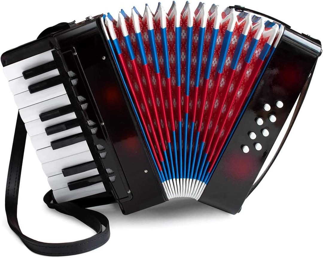 Kids Accordion, 17 Key Mini Accordion Instrument with Retractable Leather Strap for Children Beginners