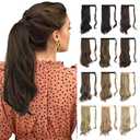 SOFEIYAN Curly Ponytail Extension 15 Inch Heat Resistant Synthetic Natural Wavy Hairpiece Wrap Around Pony Tail Hair Extensions for White Black Women Hair Piece, Darkest Brown/Light Auburn Mix (15 Inch (Pack of 1))