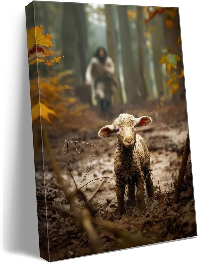 Large wall art for living room Jesus Running After Lost Lamb Picture for home decor Jesus wall decor for prayer room Baptism gifts for boys-girl serenity prayer Religious canvas wall prints .(24"X36") A-397