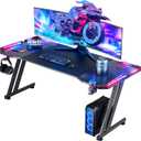 HLDIRECT 63 Inch Gaming Desk Z Shaped Carbon Fiber Computer Desk with LED, 63 INCH BLACK