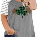 2 x Plus Size St. Patrick's Day T-Shirt Women Cute Gnomes Shamrock Printed Shirt Tops Short Sleeve Casual Graphic Tees (Gray, XXL)
