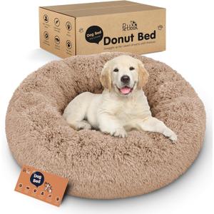 Donut Dog Bed - Premium Comfort for Anxiety Relief - Fluffy & Calming Design with Ultra-Plush Support | Cozy Round Dog Bed with Super Soft Circle Style (Size S Camel)