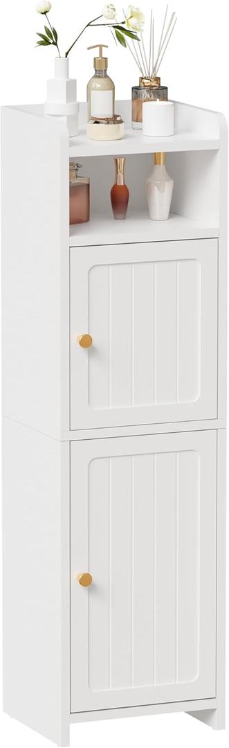 BEWISHOME Small Bathroom Cabinet, Bathroom Storage Cabinet with Adjustable Shelves & 2 Doors, Narrow Toilet Paper Cabinets, 7.9" D x 9.8" W x 31.5" H, for Small Spaces, White YYG13W