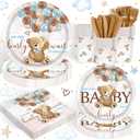 120PCS We Can Bearly Wait Party Supplies for Boys Girls Baby Shower Bear Themed Teddy Pregnancy Announcement Decorations Tableware Set Dessert Plates Napkins Cups Set for 20 Guests