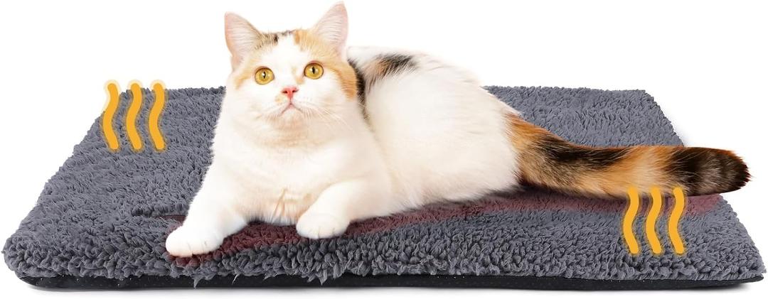 Self Warming Cat Bed Self Heating Cat Dog Mat 24 x 18 inch Extra Warm Thermal Pet Pad for Indoor Outdoor Pets with Removable Cover Non-Slip Bottom Washable Non Electric (Dark Grey)
