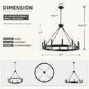 Wagon Wheel Chandelier 32" 12-Light, Round Black Chandeliers Farmhouse Modern Wagon Wheel Light Fixtures, for High Ceiling Dining Living Room, Foyer, Entryway