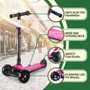Besrey Kick Scooter for Kids Ages 3-10, 3-Wheel Folding Scooter with Adjustable Height, LED Light Wheels, Extra Wide Deck for Outdoor Activities