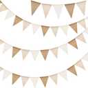 G2PLUS Pre-Strung Burlap Pennant Banner, 39Ft Linen Triangle Flag Bunting, 36pcs Pennant Banner Bunting Garland for Birthday, Wedding, Camping, Rustic Boho Theme Party Decorations (Brown and Beige)