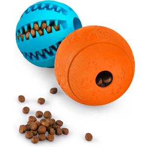 HIPPIH Dog Puzzle Toy 2 Pack, Interactive Dog Toys for Treat Dispensing, Durable Puppy Toys for Teething, Dog Treat Ball for Teeth/Slow Feeder/IQ Training/Playing, Blue-2.75, Orange-3.14