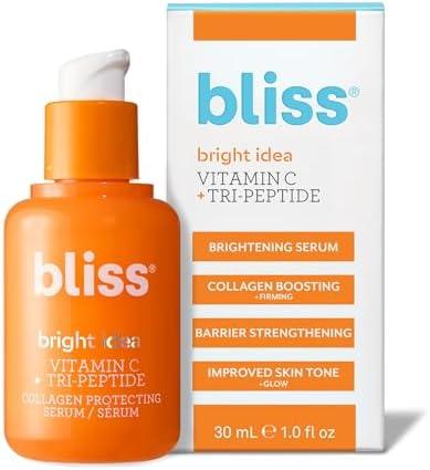 Bliss Vitamin C + Tri-Peptide Bright Idea Serum – 15% Brightening + Barrier Boost Complex for Radiant, Firm Skin – Anti-Aging Face Serum Boosts Collagen & Elasticity - 1 fl oz