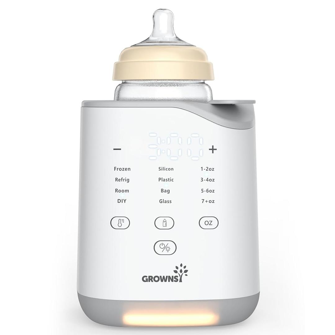 Grownsy Bottle Warmer for Night Feeding, Fast Baby Bottle Warmer for Breastmilk, Smart Temperature Control, with Timer, Thaw, Food Heater, Night Light, Calentador De Biberones for All Bottles (Gray)