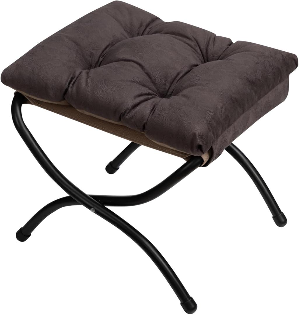 HollyHOME 15"(H) Folding Footrest Stool, Upholstered Small Foldable Ottoman, Accent Padded Sofa Foot Stool for Lazy Chair, Metal Frame Portable Foot Rest Ottoman for Living Room, Bedroom, Coffee (Dark Gray Texture)