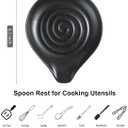 LAUCHUH Spoon Rest for Stove Top, 5 inch Large Cooking Spoon Holder for Kitchen Countertop Ceramic Ladle Holder for Spatula, Tong, Heat-Resistant, Farmhouse Kitchen Decor for Mothers Day, Black