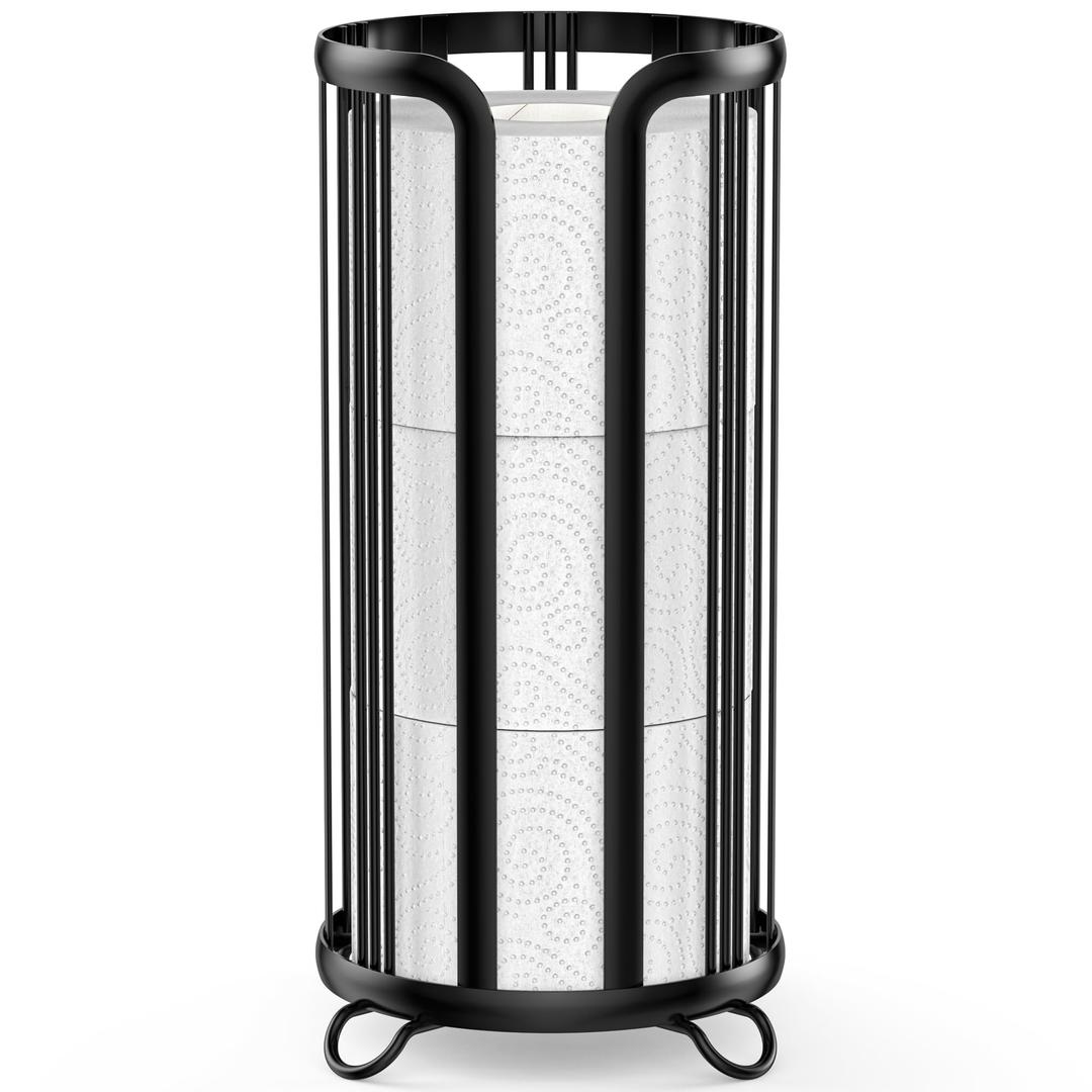 Toilet Paper Holder Stand, Freestanding Toilet Tissue Organizer, Minimalistic Storage Solution, Reserve Mega Rolls- Black