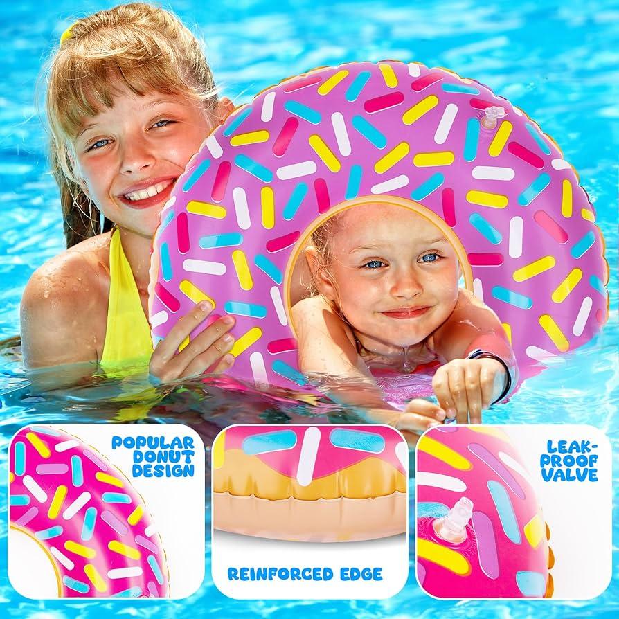 Inflatable Donuts  (Pack of 3) 24 Inch Donut Pool Float for Kids Ages 26 Pool Tube, Assorted Swim Rings with Sprinkles for Pool Floaties, Party Decorations