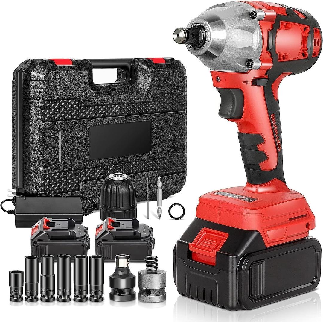 Cordless Impact Wrench, 210 ft-lbs (280 N·m) 18V High Torque Impact Wrench with 2 Batteries and 6 Sockets
