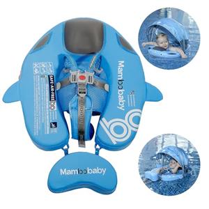 Luckclubtojoy Baby Pool Float with UPF50+ 3D Adjustable Canopy, Add Tail Mambobaby Float Non Inflatable Infant Floats for Pool, Cartoon Narwhal Baby Floats (NBlue with Canopy-S05NBCTLUROHML01S05)