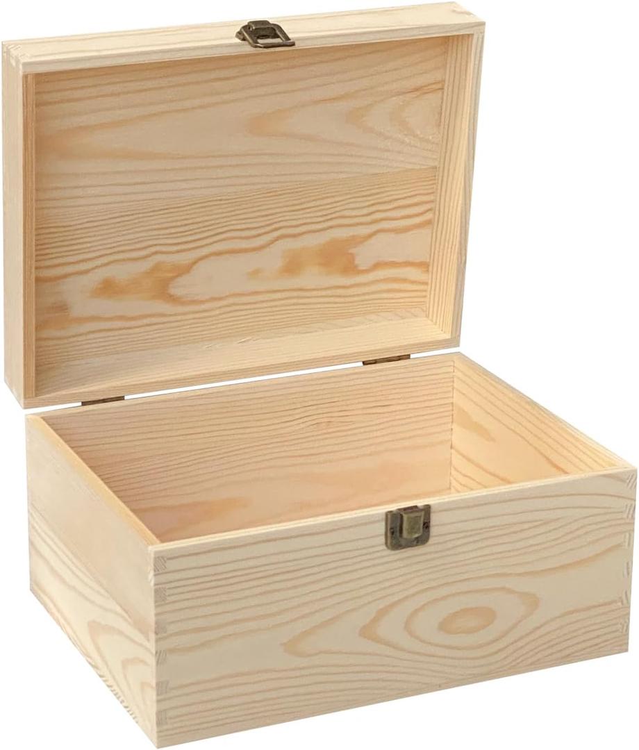 1 Pack Unfinished Wood box with Lid Crafts Wooden Storage Box for DIY Arts Project (Outer 10.6 x 7.9 x 5.7 IN,Interior 10 x 7.3 x 5.3 IN)